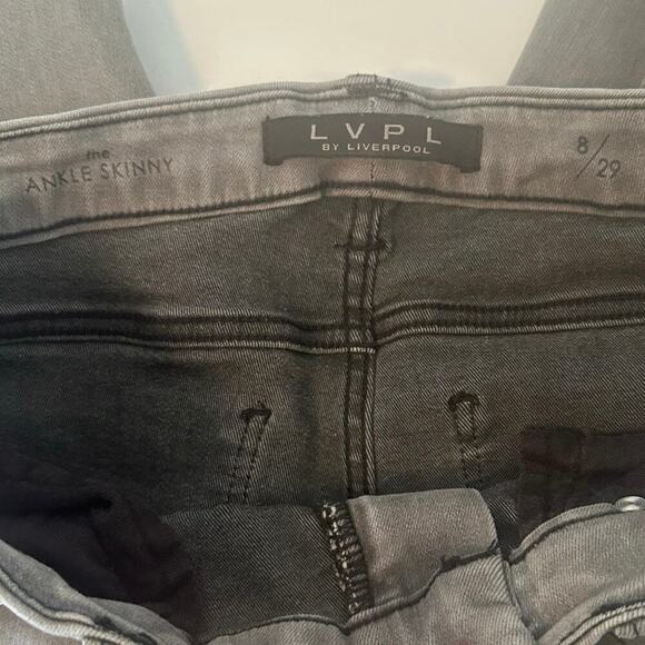 LVPL by Liverpool Gray Ankle Skinny Jeans 8/29 Embroidered Hem Stretch Denim - Picture 4 of 6